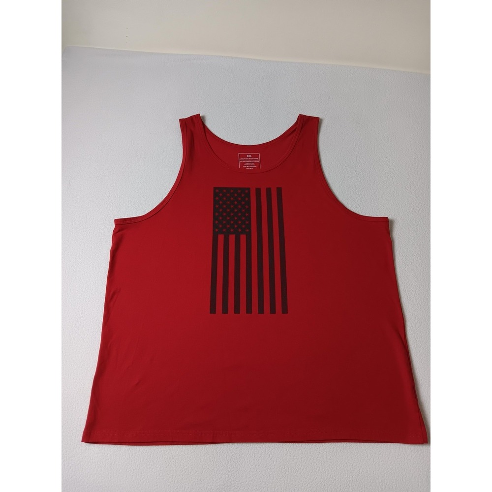 Red American Flag Shirt Mens 2XL Sleeveless Graphic Jersey Tank Top Lightweight